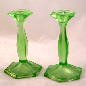 Early Fenton Vaseline Art Glass Candlesticks