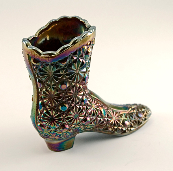 Fenton Art Glass Boot in Black Carnival Signed - Image 2