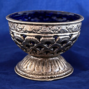 Islamic Pewter Chalice with Blue Glass