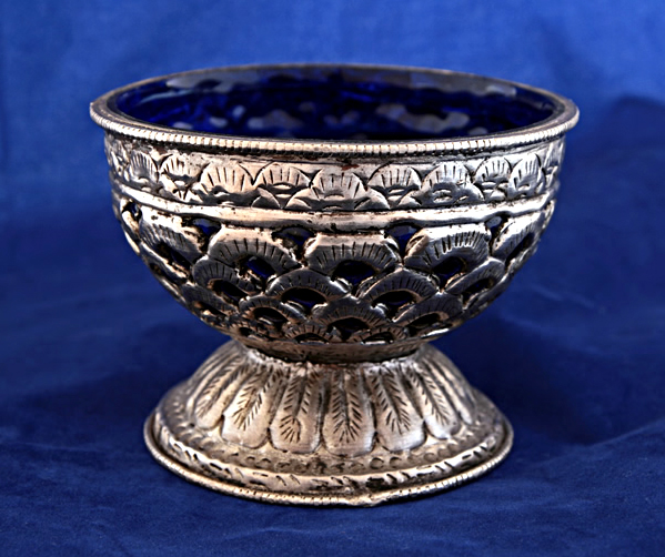 Islamic Pewter Chalice with Blue Glass