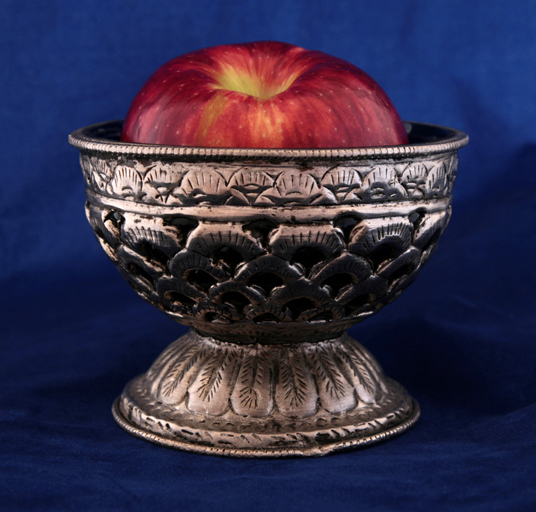 Islamic Pewter Chalice with Blue Glass - Image 3