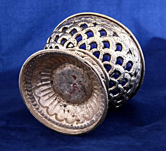 Islamic Pewter Chalice with Blue Glass - Image 2