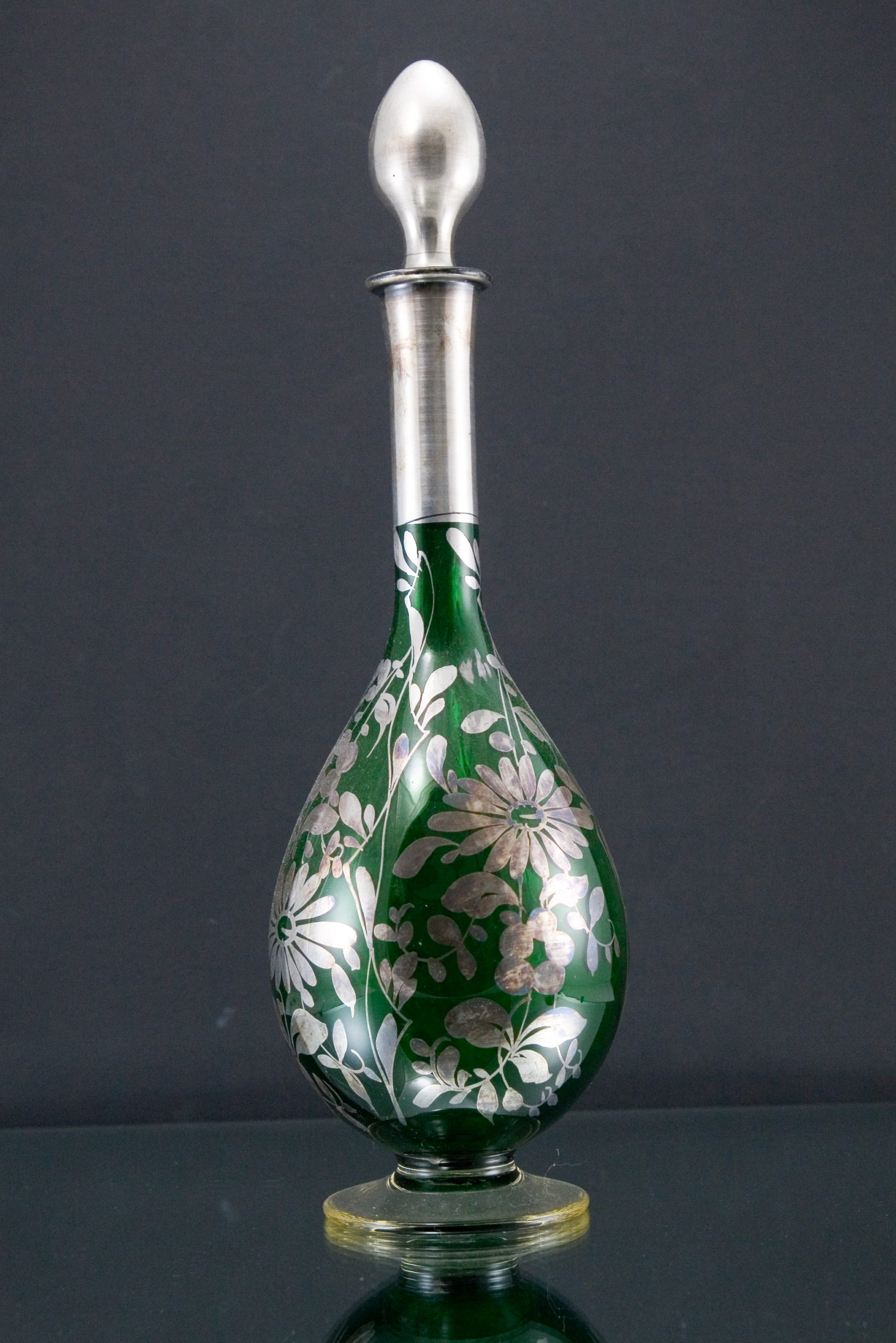 Victorian Art Nouveau Silver Overlay Glass Decanter - Image 2